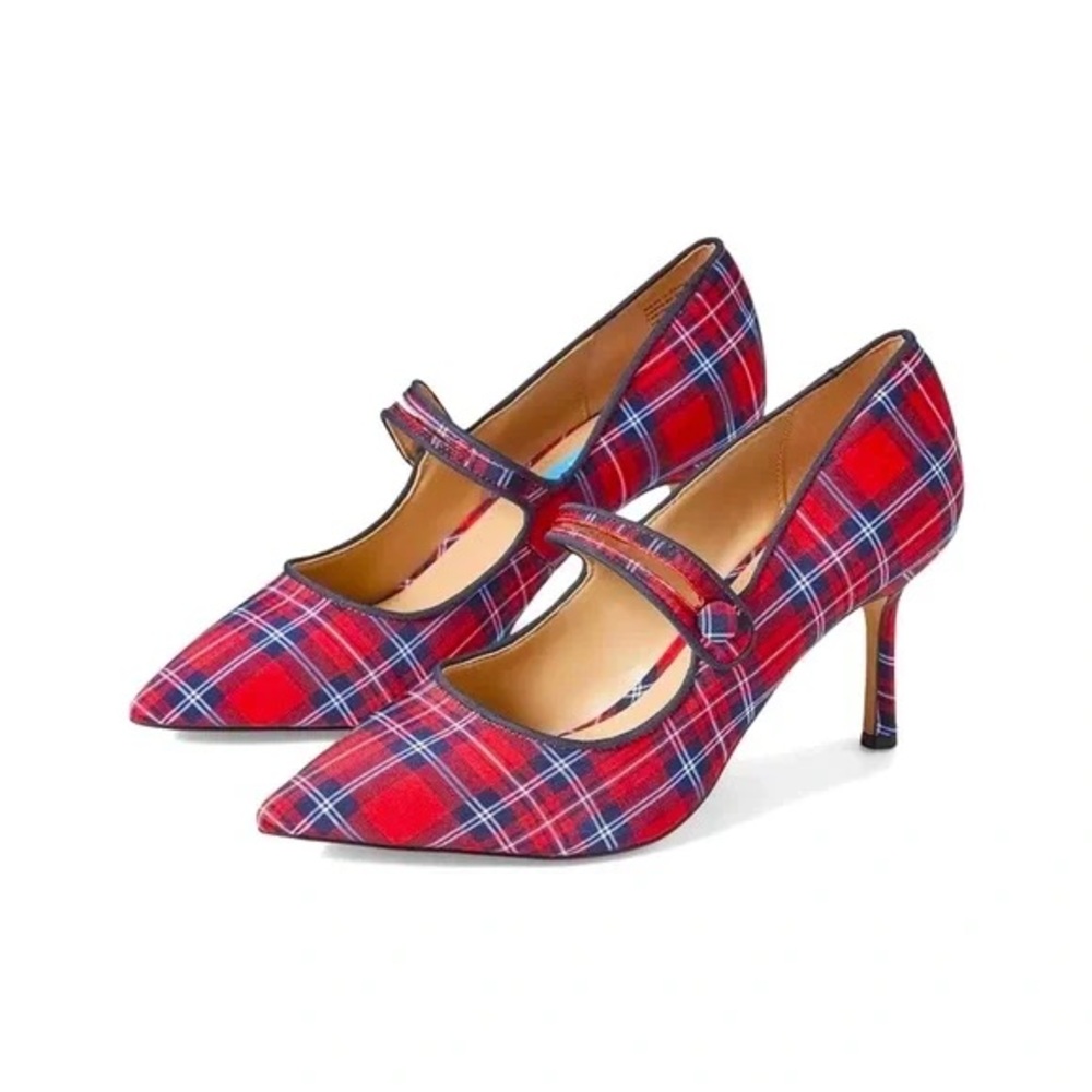 NEW Draper James Ruby Red White Blue Mary Jane Heels | Size 7.5 | Plaid